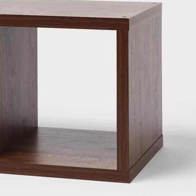 Étagère de rangement décorative en bois à 2 casiers, design ouvert, finition noyer