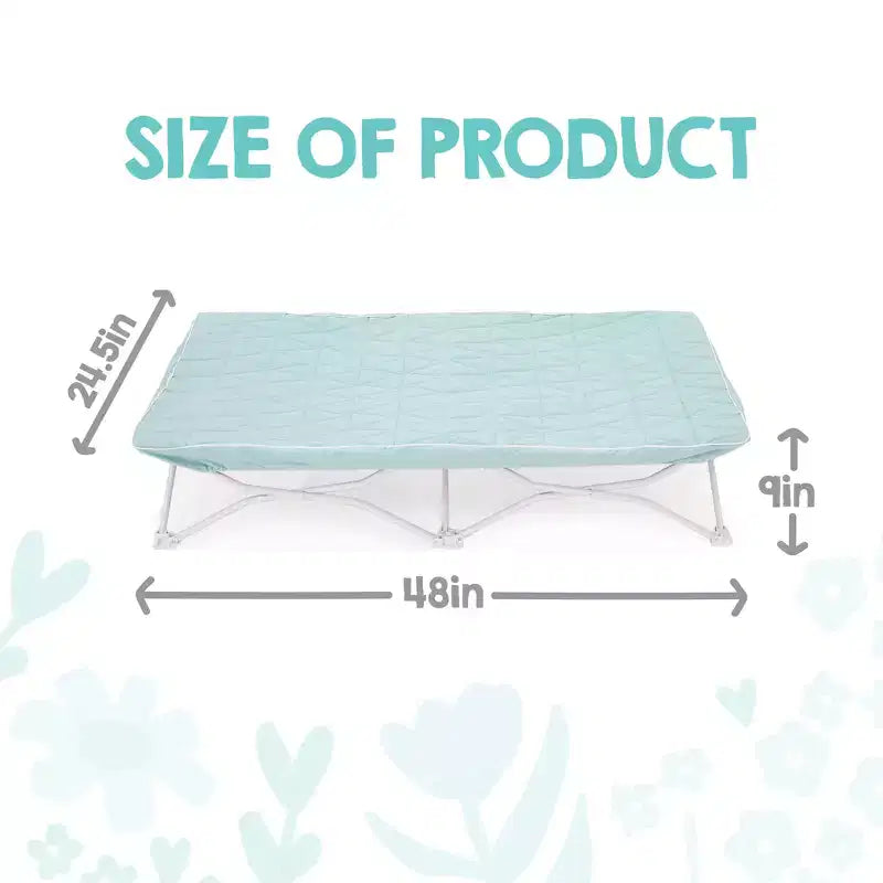 Lit de camp portable pour enfant avec drap matelassé imperméable, cadre en métal, vert clair, 2-5 ans
