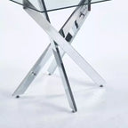 Table à manger carrée en verre trempé avec pieds métalliques dorés croisés, peu encombrante, 90x90x75cm