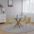 Dining Table with cross metal leg and tempered glass,Modern Space Saving Kitchen Table for Living Room,chrome legs,Square table,golden legs,90x90x75cm