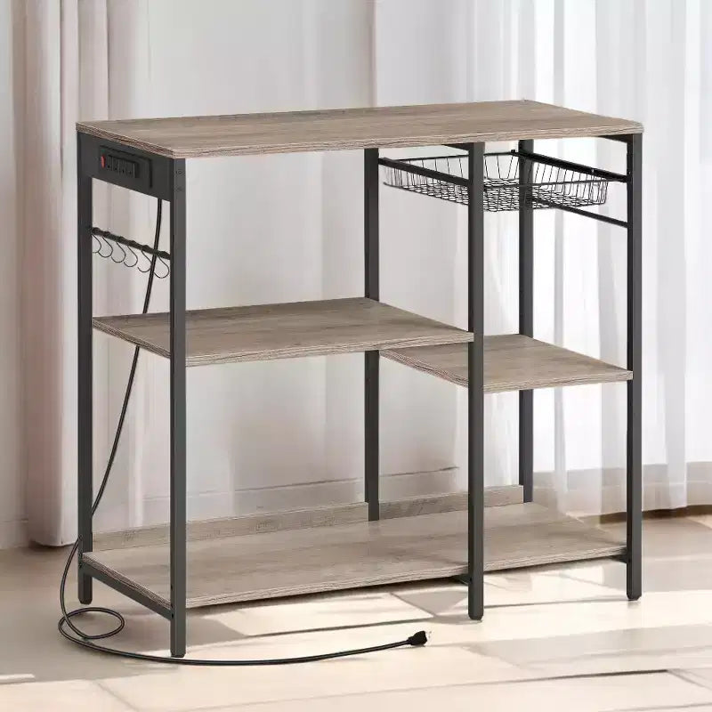 Meuble de cuisine avec station de charge, panier coulissant et étagères réglables, 180 kg