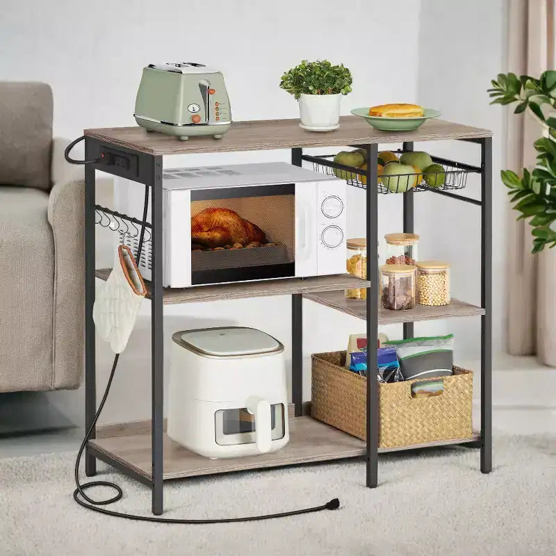 Meuble de cuisine avec station de charge, panier coulissant et étagères réglables, 180 kg