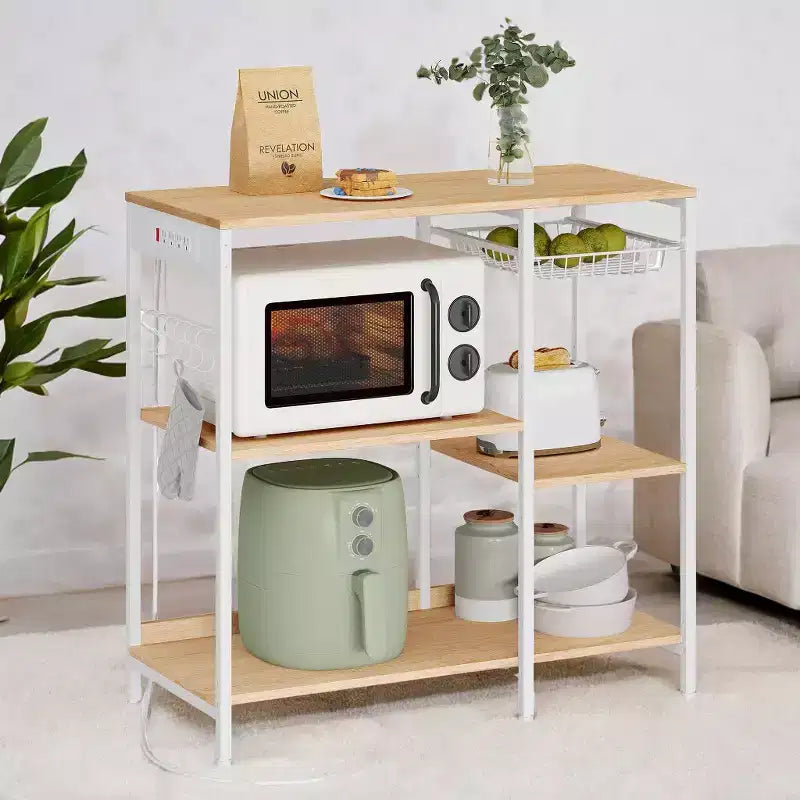 Meuble de cuisine avec station de charge, panier coulissant et étagères réglables, 180 kg