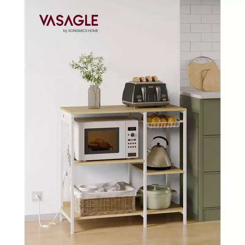 Meuble de cuisine avec station de charge, panier coulissant et étagères réglables, 180 kg