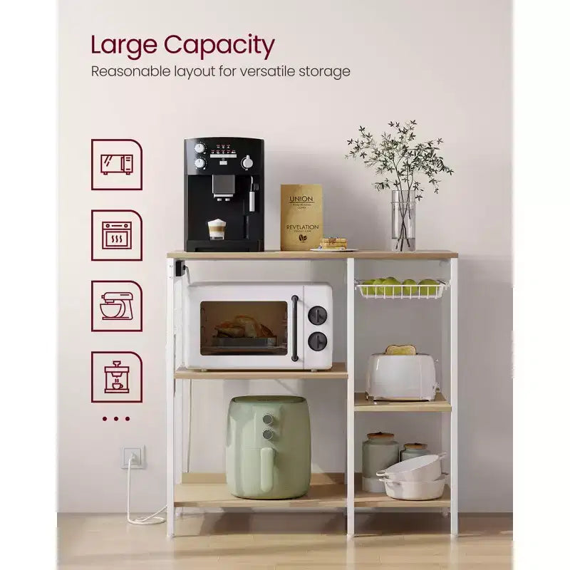 Meuble de cuisine avec station de charge, panier coulissant et étagères réglables, 180 kg