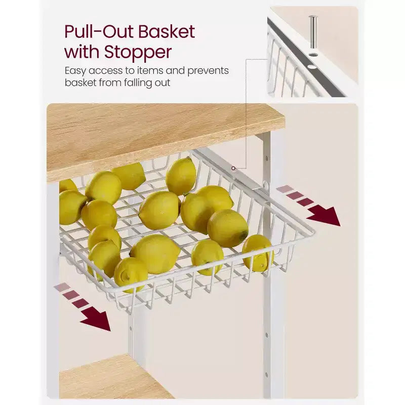 Meuble de cuisine avec station de charge, panier coulissant et étagères réglables, 180 kg