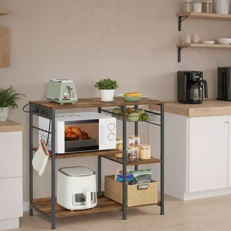 Meuble de cuisine avec station de charge, panier coulissant et étagères réglables, 180 kg