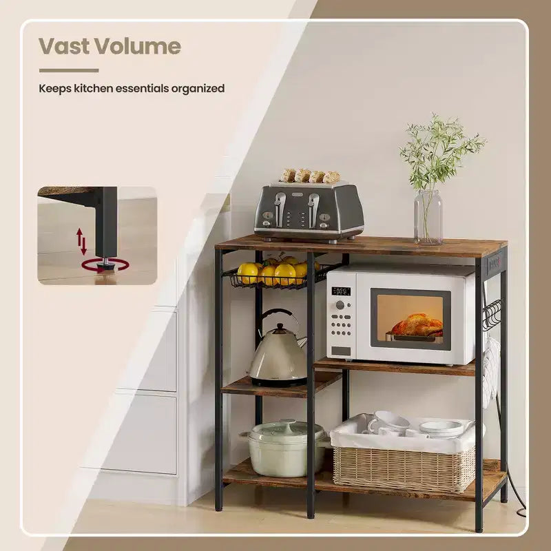 Meuble de cuisine avec station de charge, panier coulissant et étagères réglables, 180 kg