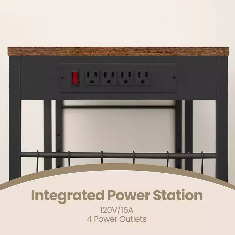 Meuble de cuisine avec station de charge, panier coulissant et étagères réglables, 180 kg