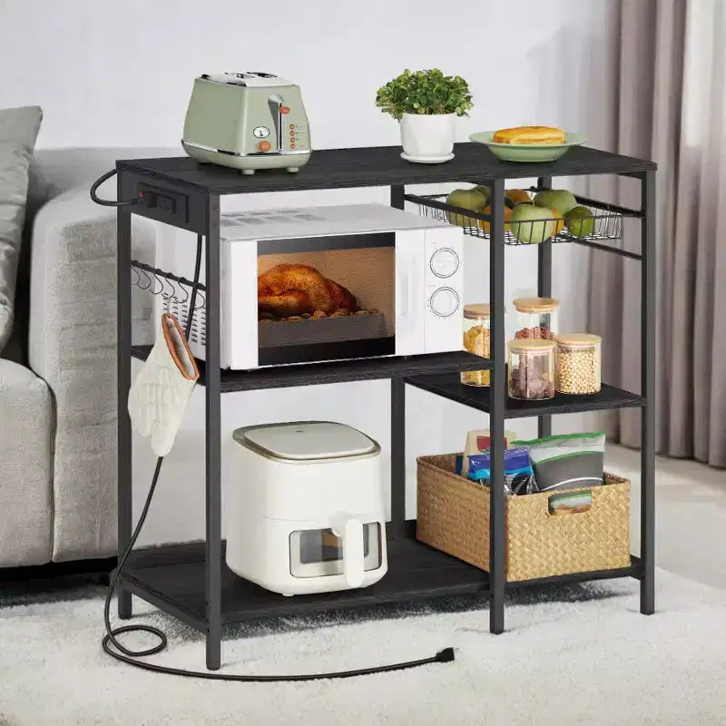 Meuble de cuisine avec station de charge, panier coulissant et étagères réglables, 180 kg