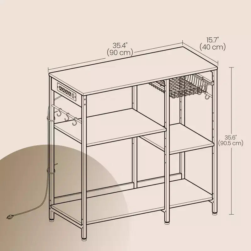 Meuble de cuisine avec station de charge, panier coulissant et étagères réglables, 180 kg
