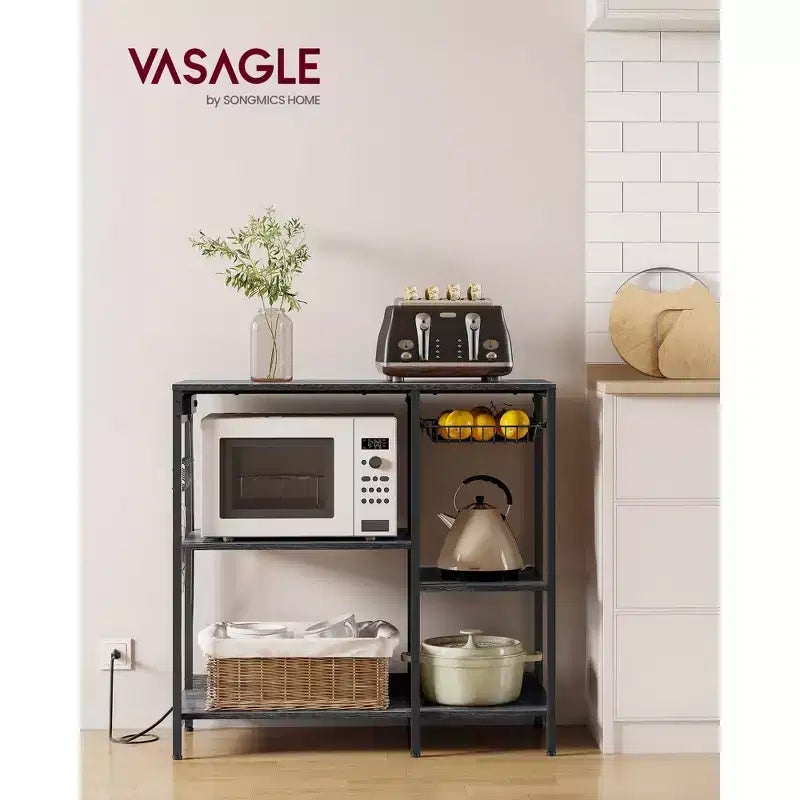 Meuble de cuisine avec station de charge, panier coulissant et étagères réglables, 180 kg