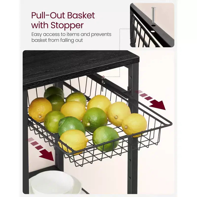 Meuble de cuisine avec station de charge, panier coulissant et étagères réglables, 180 kg