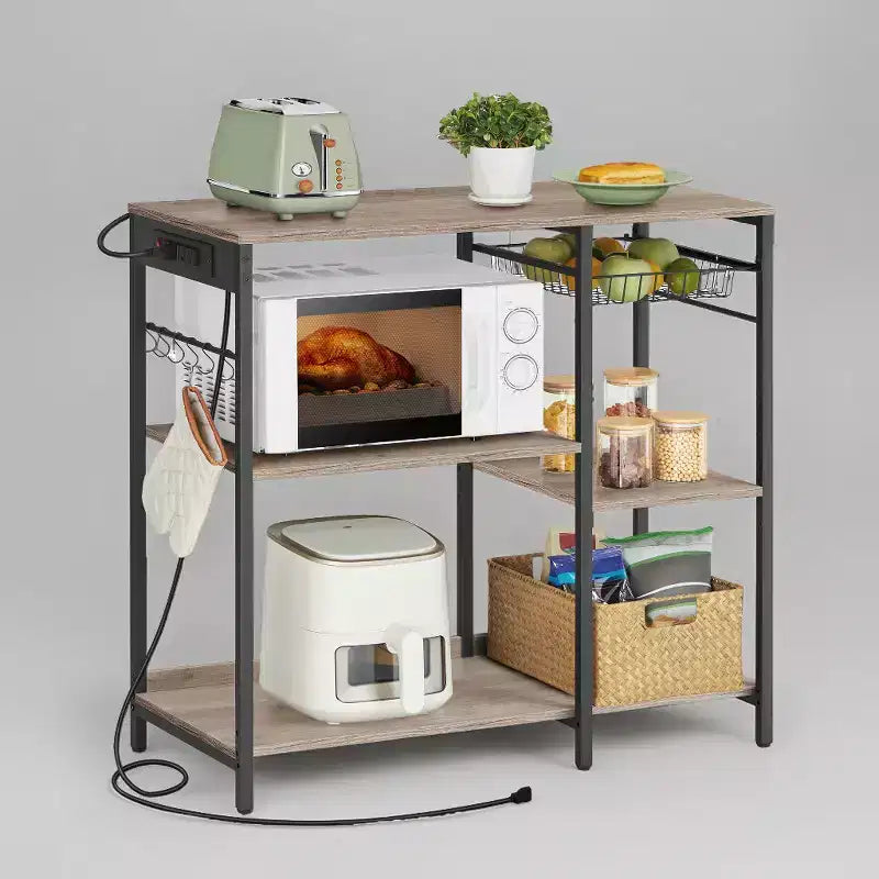 Meuble de cuisine avec station de charge, panier coulissant et étagères réglables, 180 kg