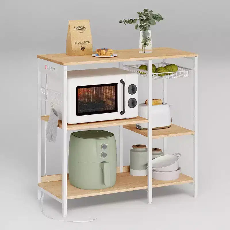 Meuble de cuisine avec station de charge, panier coulissant et étagères réglables, 180 kg