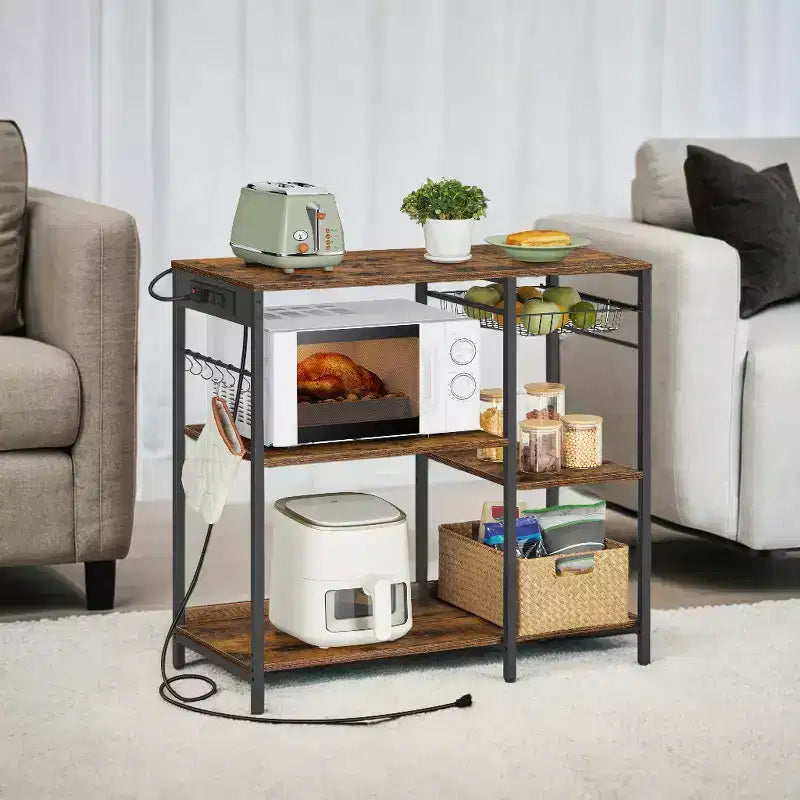 Meuble de cuisine avec station de charge, panier coulissant et étagères réglables, 180 kg