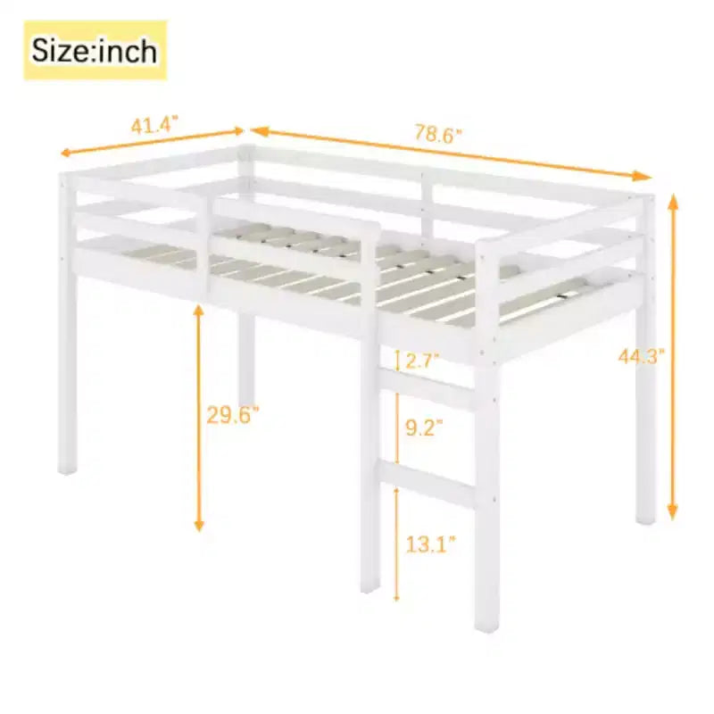 Lit mezzanine double haut avec bureau intégré et garde-corps de sécurité, en hévéa massif, gris