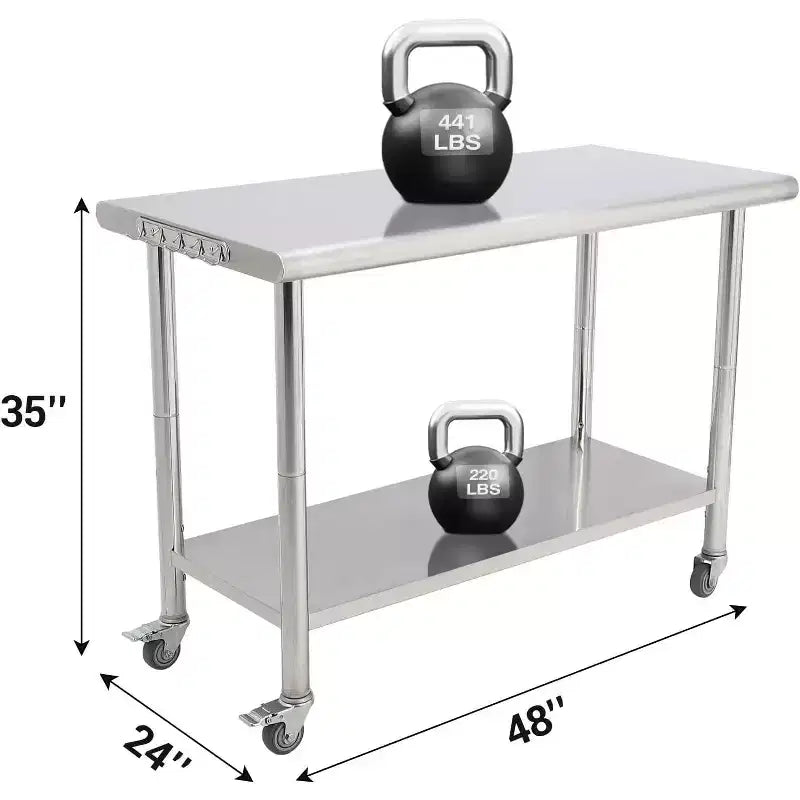 Table de préparation de travail commerciale réglable en hauteur en acier inoxydable NSF avec étagère inférieure