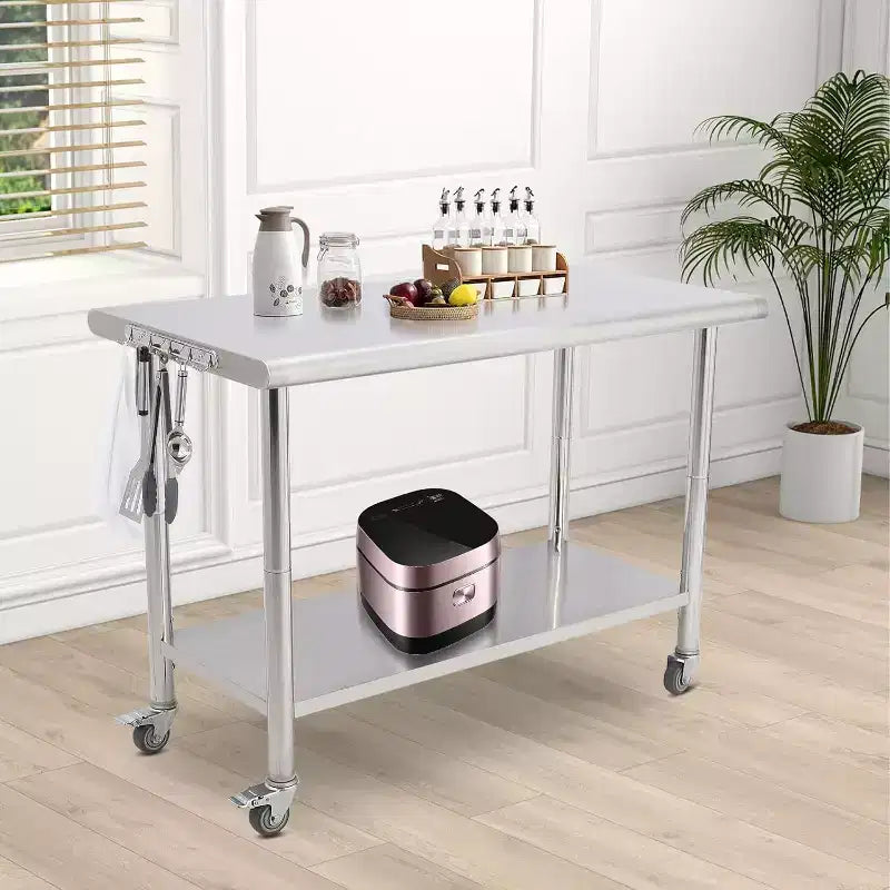 Table de préparation de travail commerciale réglable en hauteur en acier inoxydable NSF avec étagère inférieure