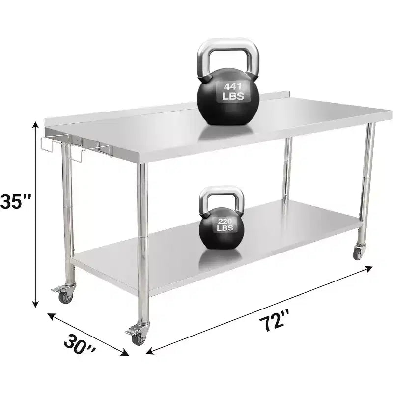 Table de préparation de travail commerciale réglable en hauteur en acier inoxydable NSF avec étagère inférieure
