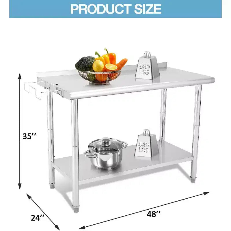Table de préparation de travail commerciale réglable en hauteur en acier inoxydable NSF avec étagère inférieure