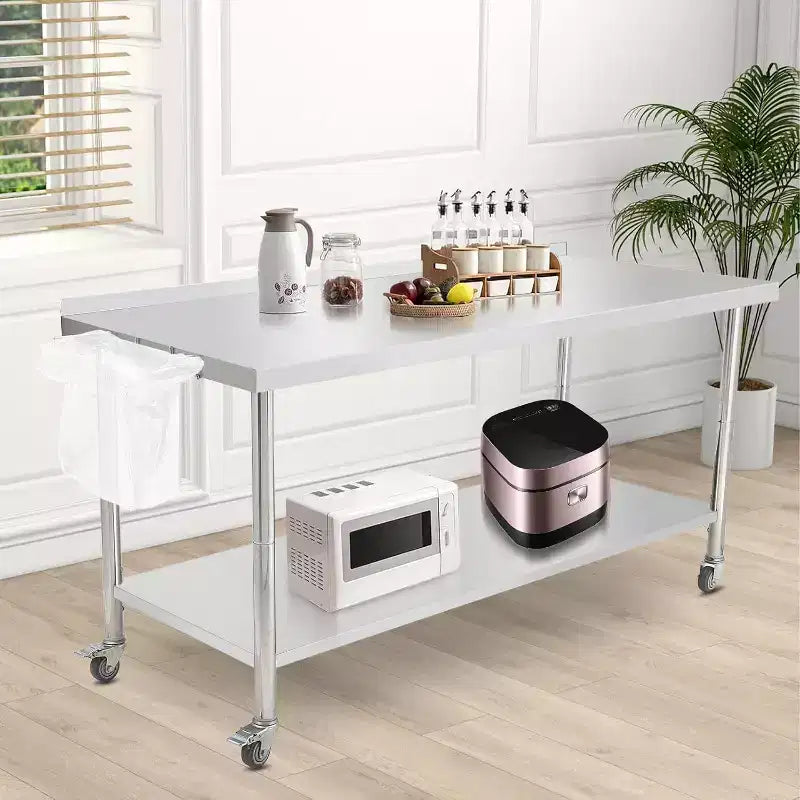 Table de préparation de travail commerciale réglable en hauteur en acier inoxydable NSF avec étagère inférieure