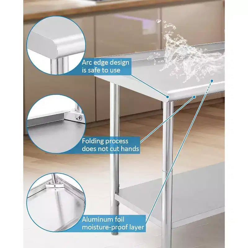 Table de préparation de travail commerciale réglable en hauteur en acier inoxydable NSF avec étagère inférieure