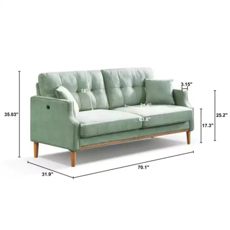 Canapé 3 places gris clair avec tissu imperméable et port de chargement USB, 178 cm de large