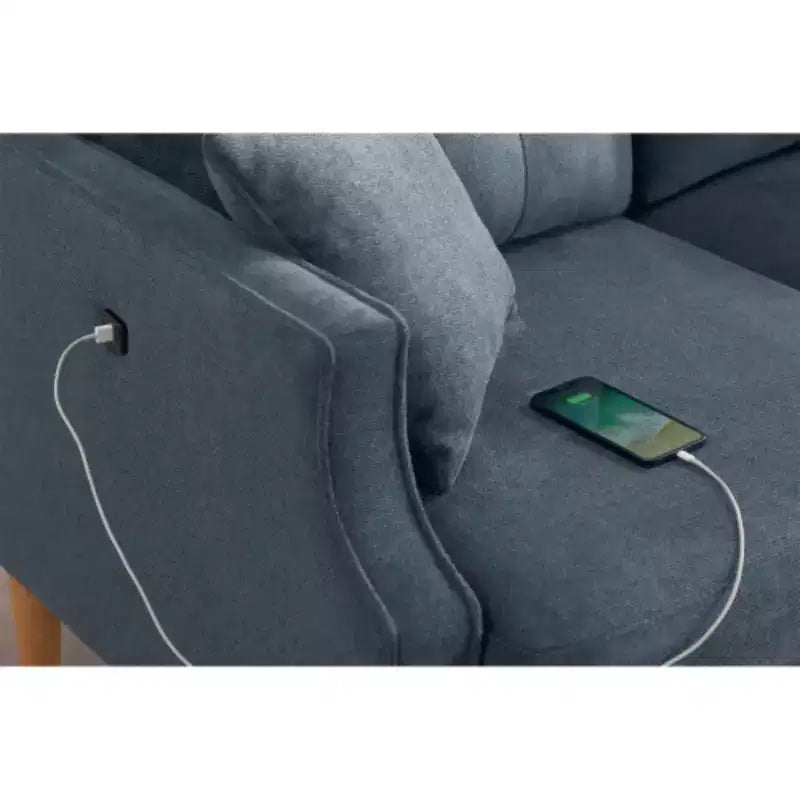Canapé 3 places gris clair avec tissu imperméable et port de chargement USB, 178 cm de large