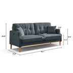 Canapé 3 places gris clair avec tissu imperméable et port de chargement USB, 178 cm de large