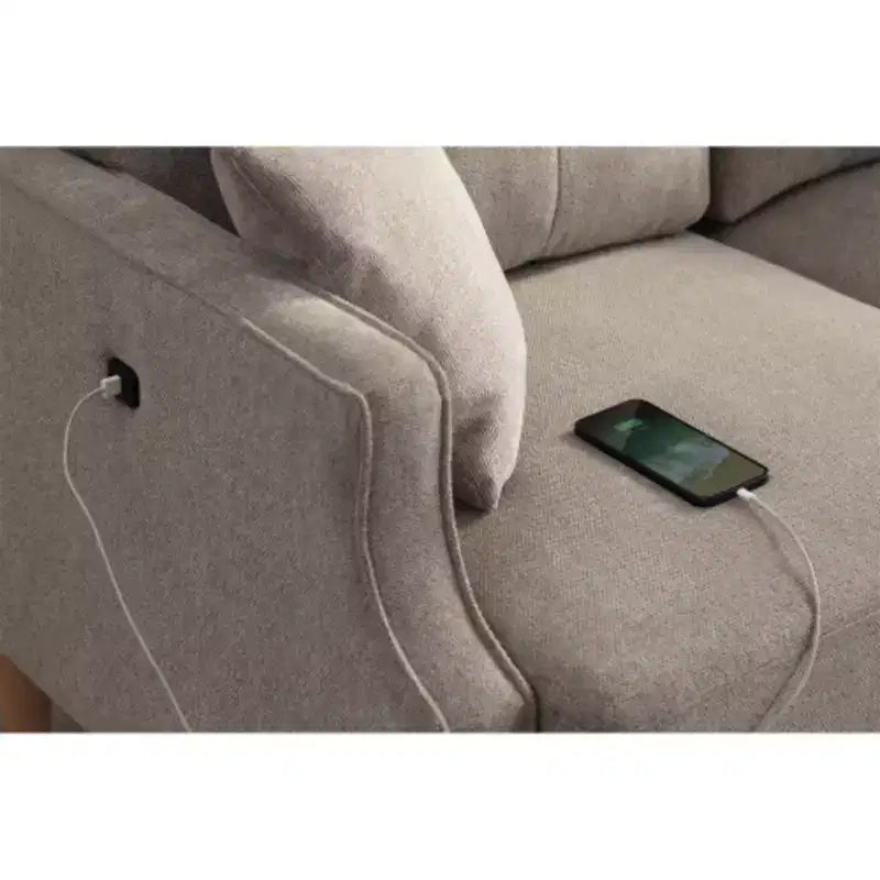 Canapé 3 places gris clair avec tissu imperméable et port de chargement USB, 178 cm de large
