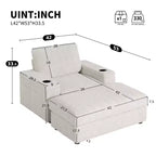 Canapé-lit méridienne en fausse fourrure de lapin surdimensionné avec rangement, accoudoirs et porte-gobelets