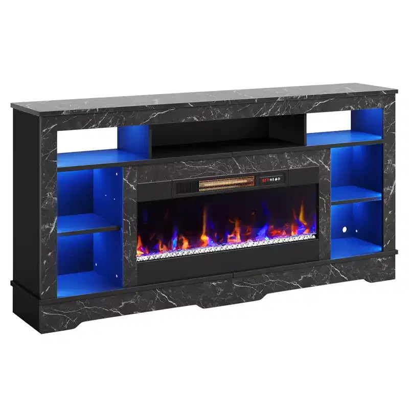 Meuble TV de cheminée de 180 cm de haut avec lumières LED et rangement, centre de divertissement pour téléviseurs jusqu'à 80"