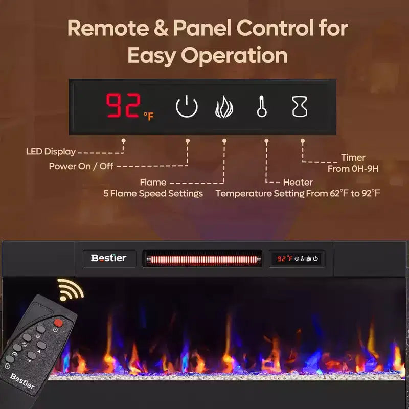 Meuble TV de cheminée de 180 cm de haut avec lumières LED et rangement, centre de divertissement pour téléviseurs jusqu'à 80"
