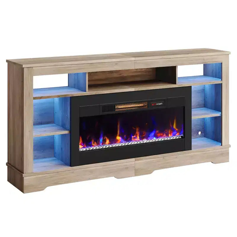 Meuble TV de cheminée de 180 cm de haut avec lumières LED et rangement, centre de divertissement pour téléviseurs jusqu'à 80"