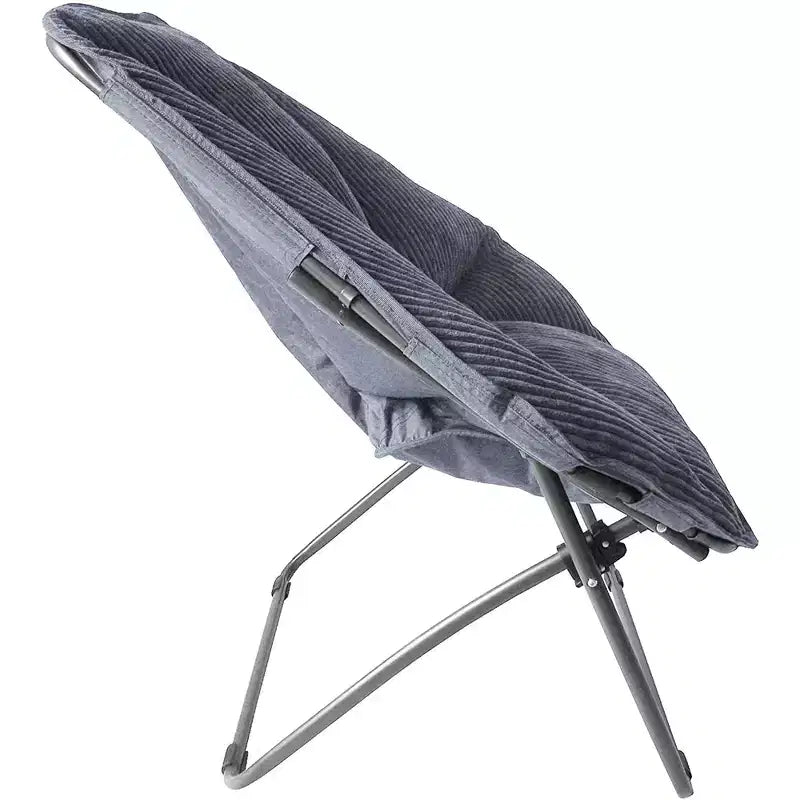 Chaise pliante hexagonale avec coussin large en velours côtelé et cadre en acier, 81 cm de large