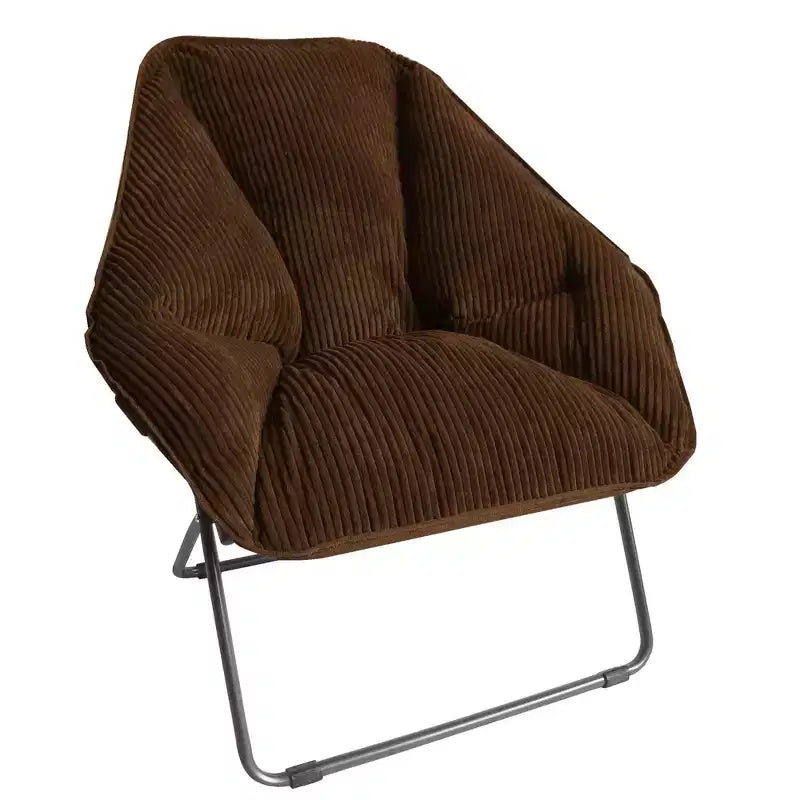 Chaise pliante hexagonale avec coussin large en velours côtelé et cadre en acier, 81 cm de large