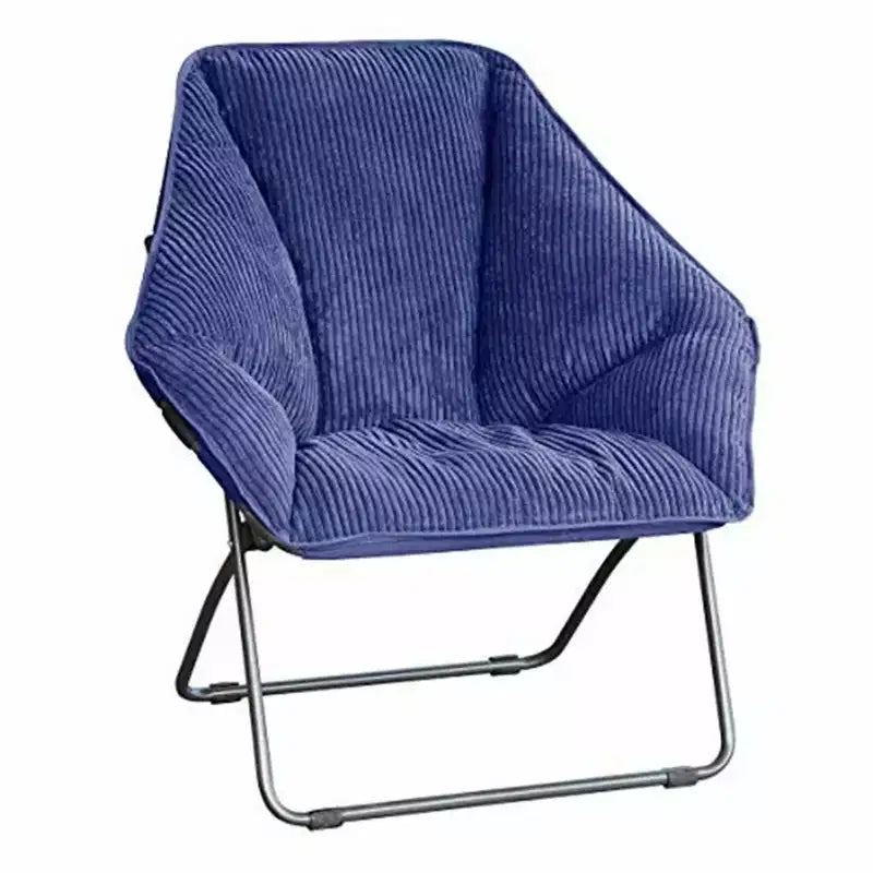 Chaise pliante hexagonale avec coussin large en velours côtelé et cadre en acier, 81 cm de large
