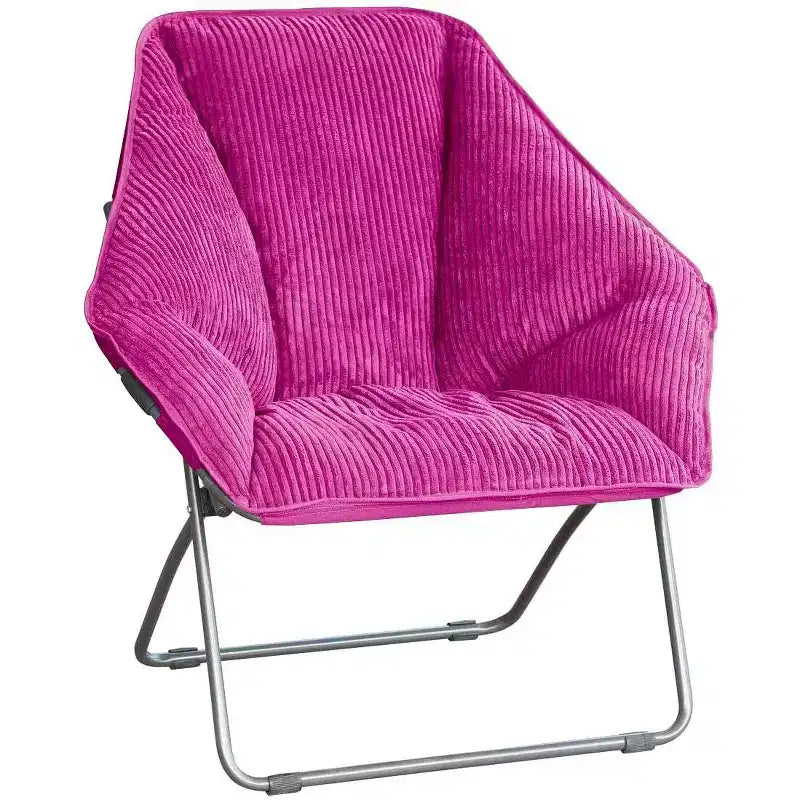 Chaise pliante hexagonale avec coussin large en velours côtelé et cadre en acier, 81 cm de large