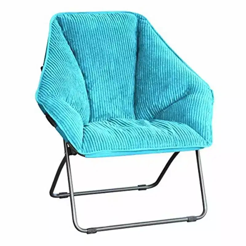 Chaise pliante hexagonale avec coussin large en velours côtelé et cadre en acier, 81 cm de large