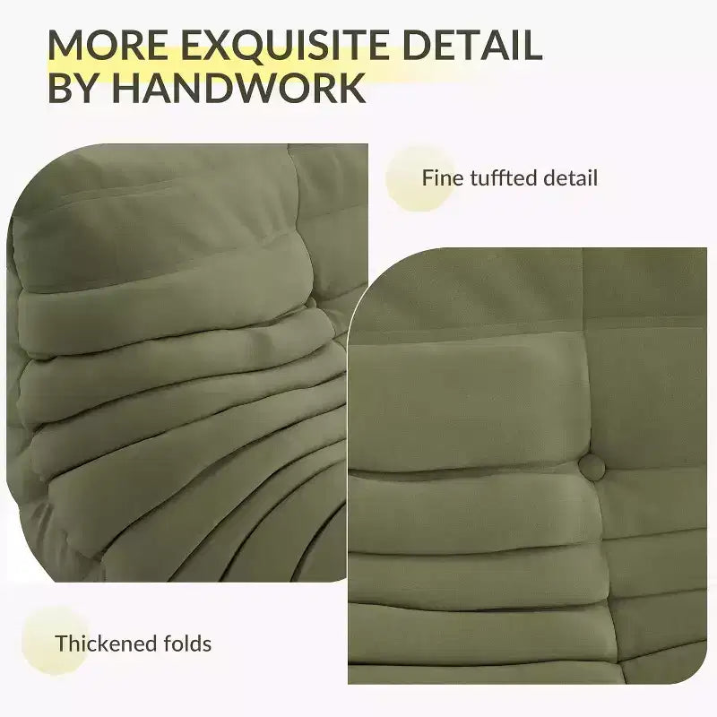 Canapé Loveseat surdimensionné en pouf avec ottomane, mousse haute densité et revêtement en daim synthétique, vert