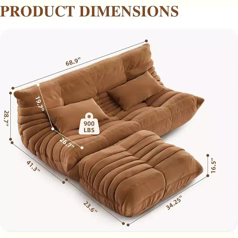 Canapé Loveseat surdimensionné en pouf avec ottomane, mousse haute densité et revêtement en daim synthétique, vert