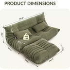 Canapé Loveseat surdimensionné en pouf avec ottomane, mousse haute densité et revêtement en daim synthétique, vert