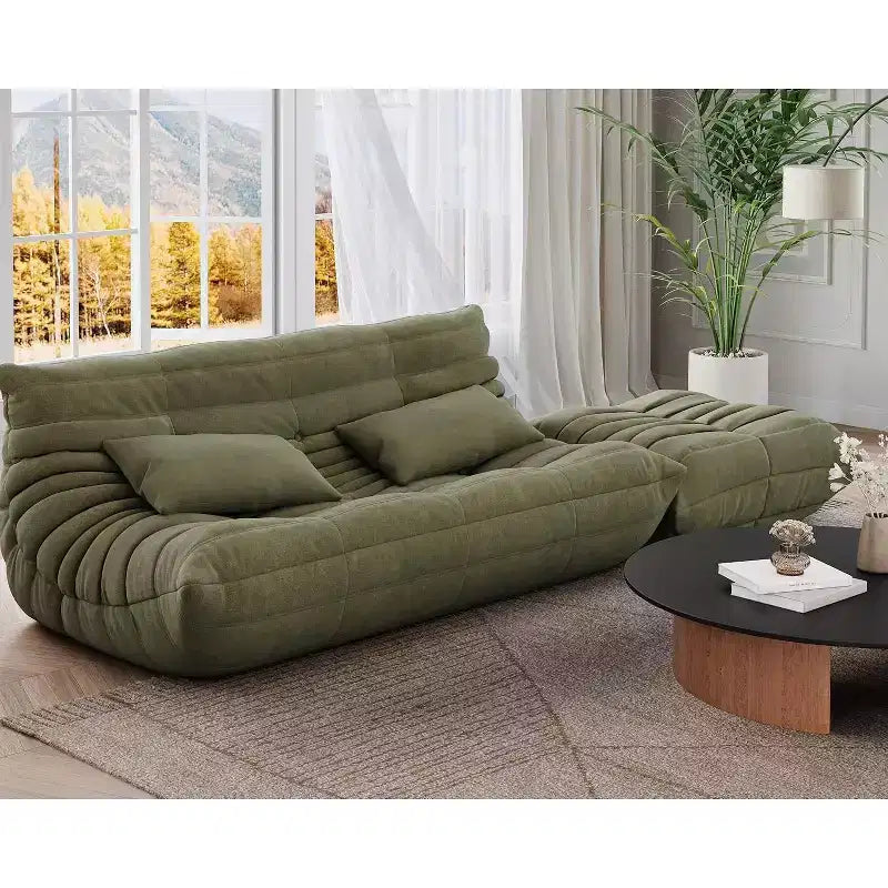 Canapé Loveseat surdimensionné en pouf avec ottomane, mousse haute densité et revêtement en daim synthétique, vert