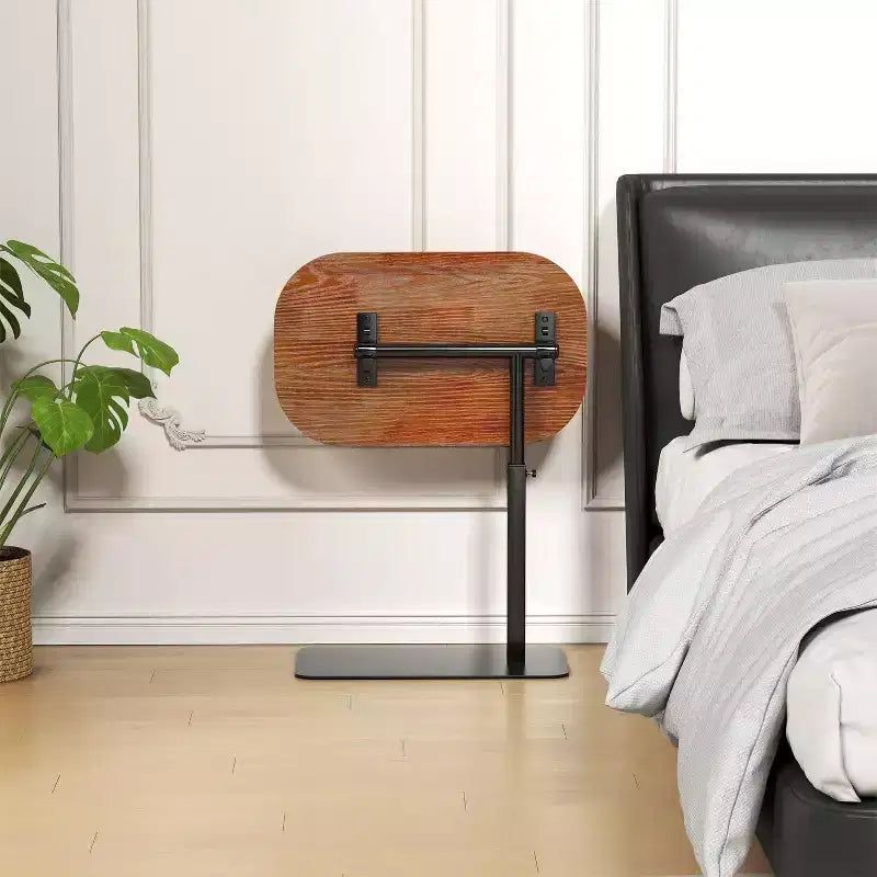 Table d'appoint minimaliste en C avec rotation à 360° et réglage de la hauteur par vérin à gaz, Beige