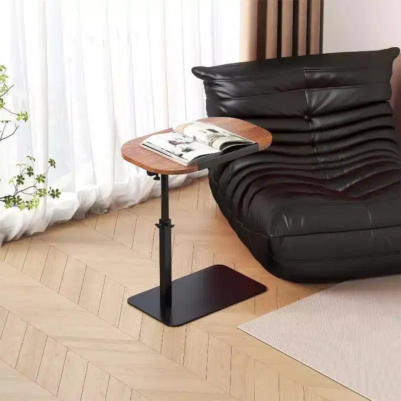 Table d'appoint minimaliste en C avec rotation à 360° et réglage de la hauteur par vérin à gaz, Beige