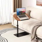 Table d'appoint minimaliste en C avec rotation à 360° et réglage de la hauteur par vérin à gaz, Beige