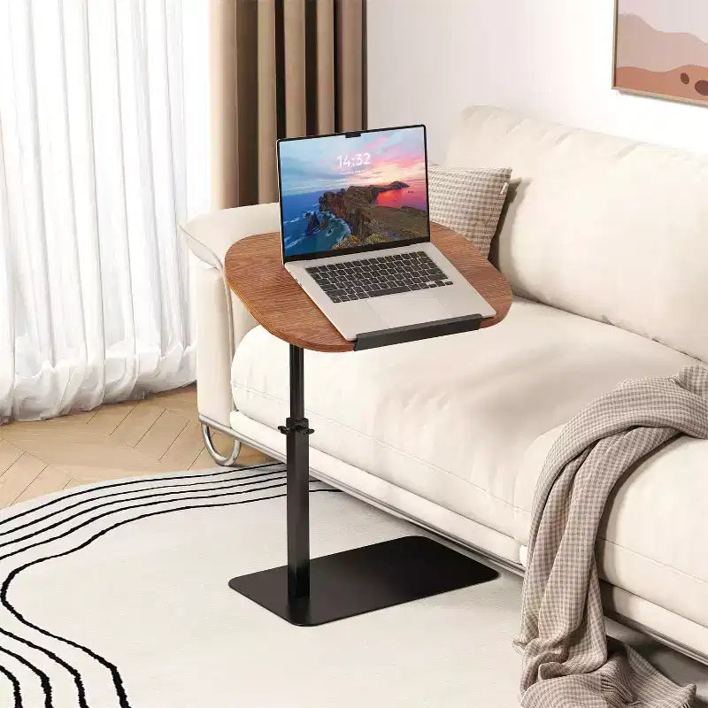 Table d'appoint minimaliste en C avec rotation à 360° et réglage de la hauteur par vérin à gaz, Beige
