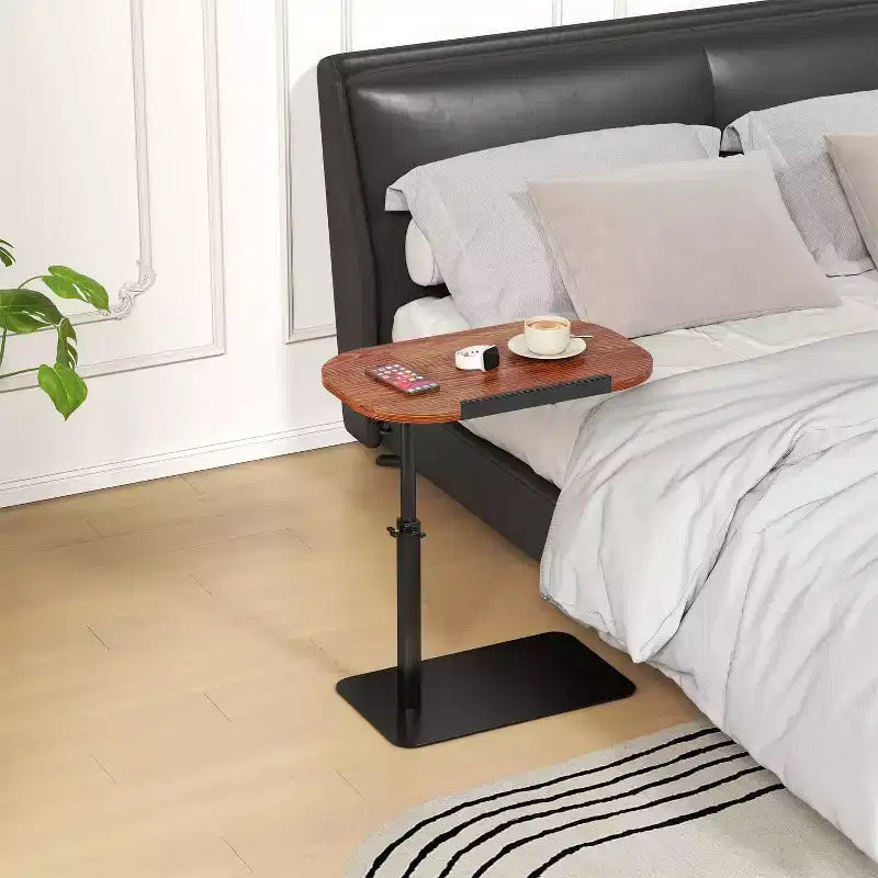 Table d'appoint minimaliste en C avec rotation à 360° et réglage de la hauteur par vérin à gaz, Beige
