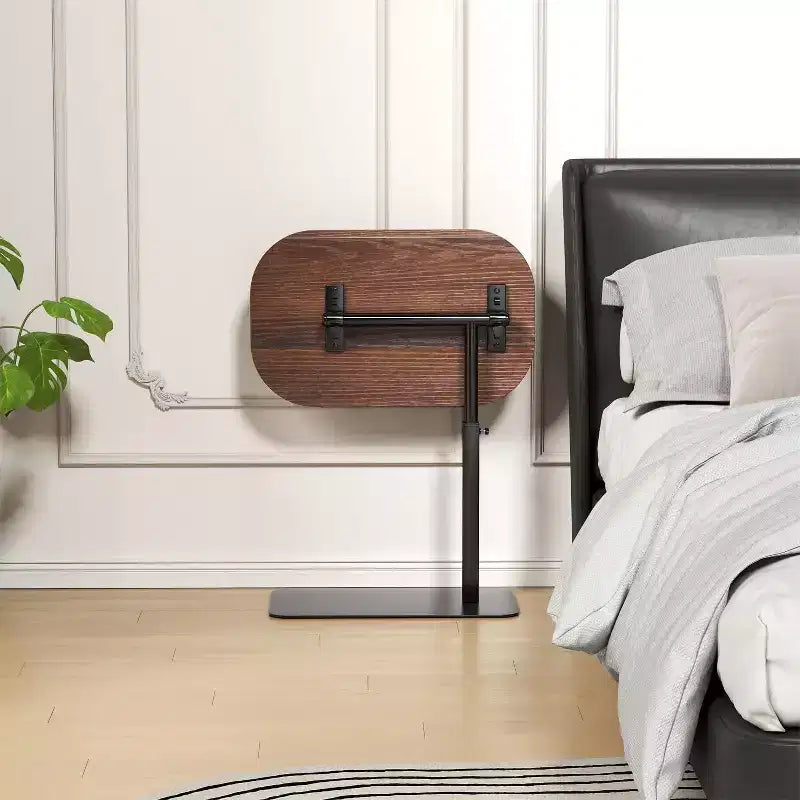 Table d'appoint minimaliste en C avec rotation à 360° et réglage de la hauteur par vérin à gaz, Beige